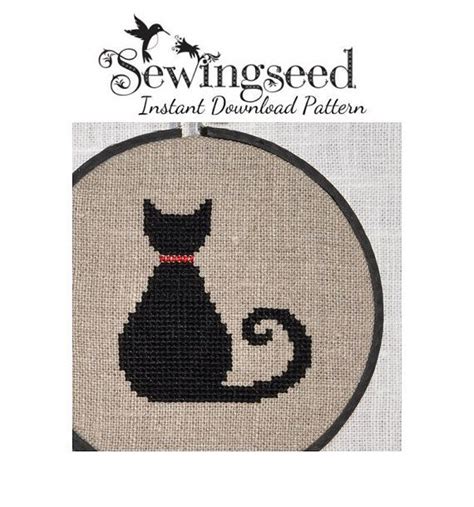 Floral Black Cat Silhouette Cross Stitch Pattern Pdf Cat Xstitch Design