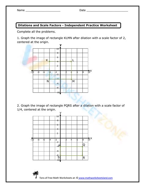 Scale Factors And Dilations Practice Worksheets Worksheet