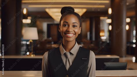 Welcoming With A Smile Portrait Of A Friendly Hotel Receptionist Stock