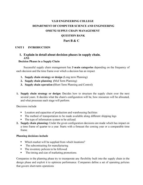 Scm 13 Marks Supply Chain Management Notes Vs Engineering College