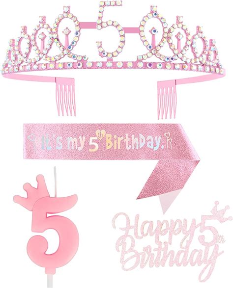 5th Birthday Decorations for Girl, Including 5th Birthday Crown/Tiara ...