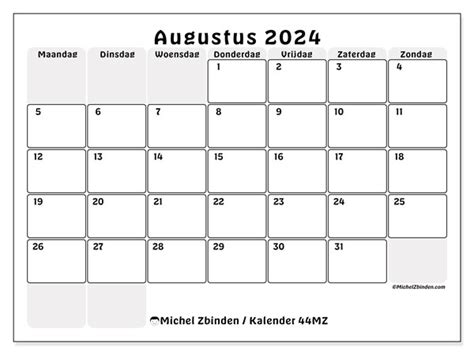 Kalender Augustus Mz Michel Zbinden Nl