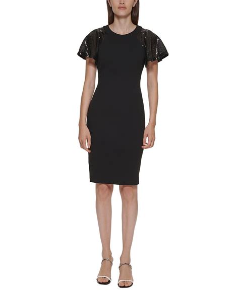 Calvin Klein Sequined Flutter Sleeve Sheath Dress Macys