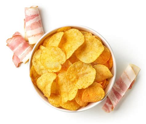 Bowl Of Crispy Wavy Potato Chips Or Crisps With Cheese Stock Photo