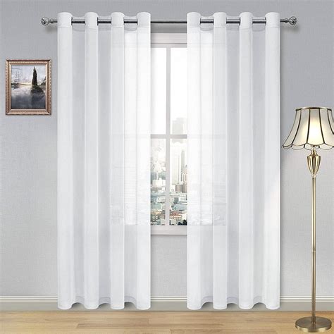 Buy Dwcn White Sheer Curtains Linen Look Semi Transparent Voile Grommet