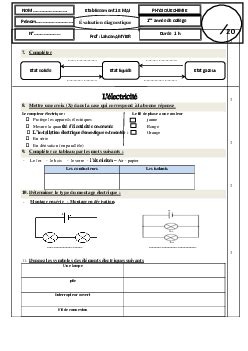 Physique Chimie 1ère Année Collège Évaluation diagnostique 4