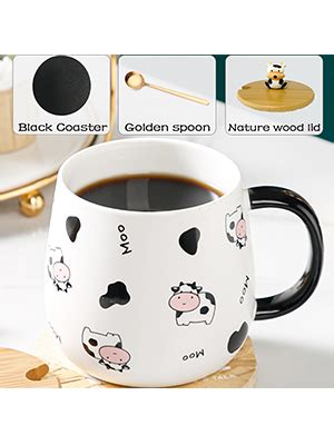 Amazon Arawat Cute Cow Coffe Mug With Lid And Spoon Cow Print