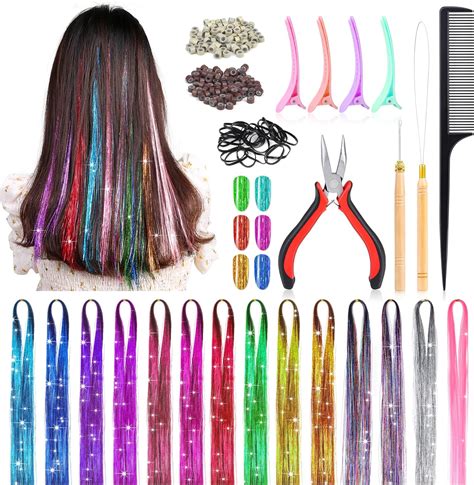 Amazon 14 Colors Hair Tinsel Kit With Tool 47 Inch 2800 Strands