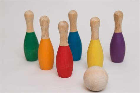 Sold Out Wooden Rainbow Bowling Set Of 6 Pins And A Etsy