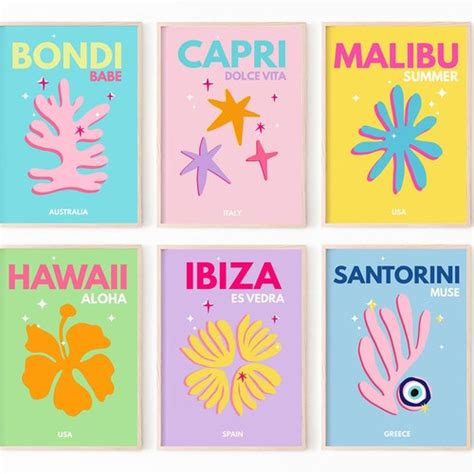 Preppy Wall Art Colorful Summer Prints Travel Poster Set Of Etsy Canada