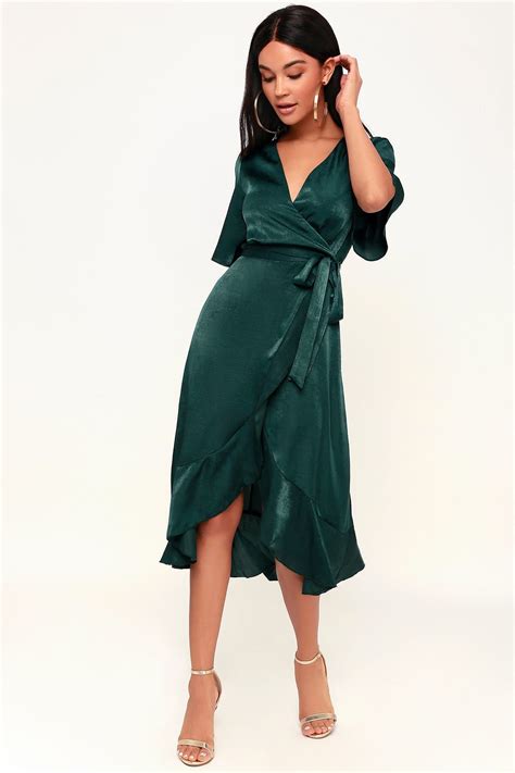 Emerald Green Satin Wrap Dress Dresses Images 2024 Page 2