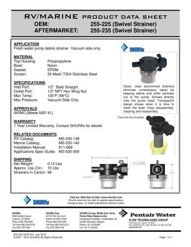 Pds Swivel Nut Strainer Barb Inlet 255 225 Shurflo Pdf Catalogs Documentation Boating