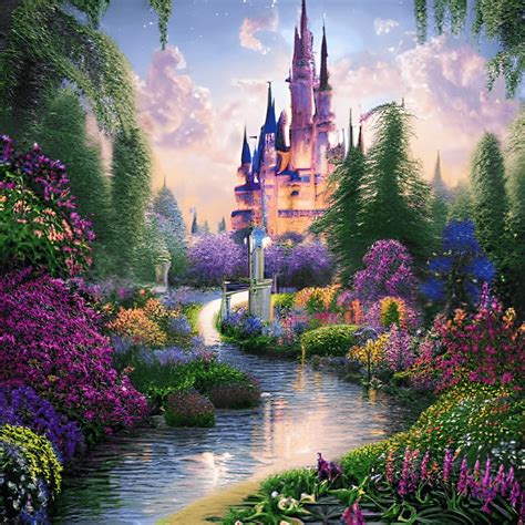 Stunning Cinderella Castle In Field Of Flowers Creative Fabrica