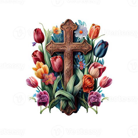 Jesus Crucifix Watercolor Flowers Png