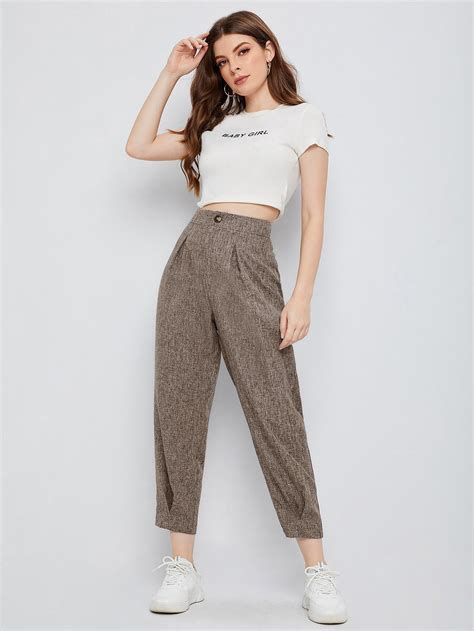 Shein Mulvari High Waist Fold Pleat Marled Knit Cropped Trousers Shein Uk