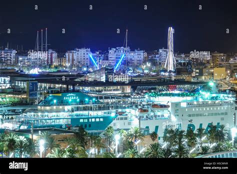 Barcelona by night - aerial view from Montjuic Stock Photo - Alamy