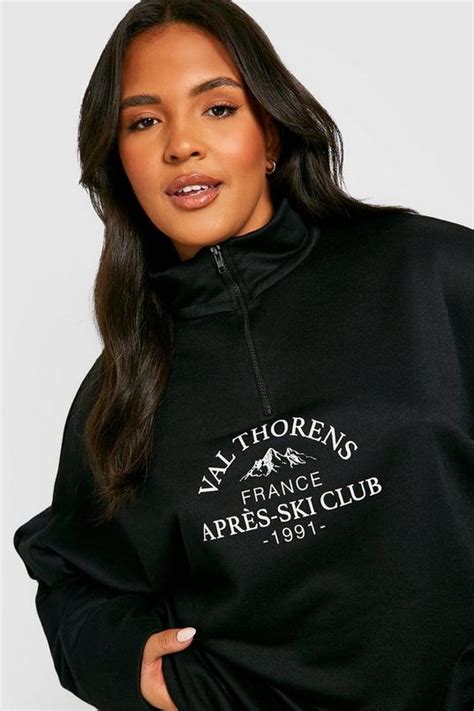 Black Plus Ski Club Half Zip Sweatshirt Boohoo Uk