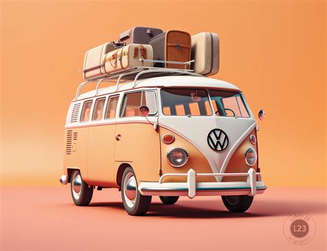 Retro Vw Van Print Classic Car Art Road Trip Poster Design Orange Vw