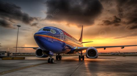 Southwest Airlines Jet On The Runway At Sunset Background Southwest