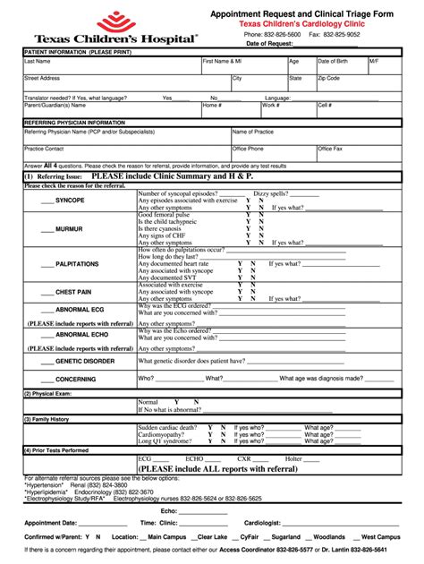 Tx Childrens Hospital Appointment Request And Clinical Triage Form