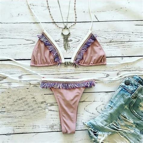 Patchwork Bikini Set Swimwear Women Tie Swimsuit Sexy Tassels