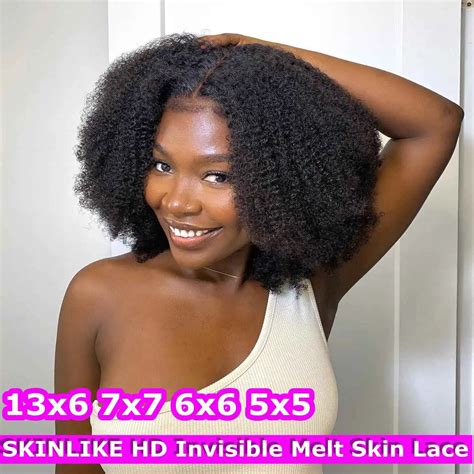 Afro Kinky Peruca Encaracolada Para Mulheres HD Lace Encerramento