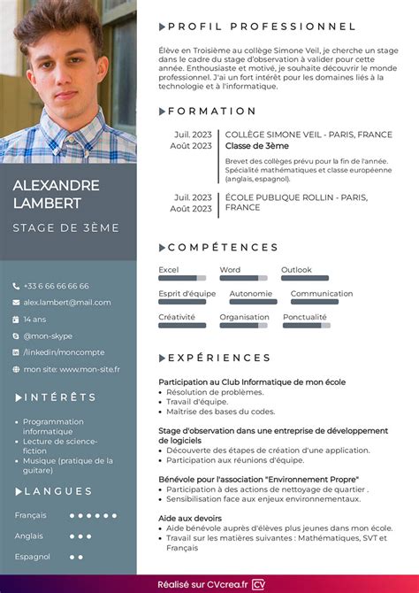 Cv Stage 3ème Exemples Conseils Et Modèle 2025