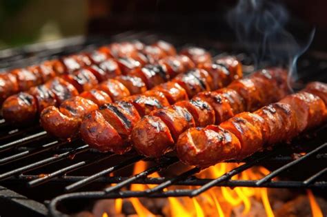 Premium Ai Image Side View Of Sizzling Hot Links On An Oldstyle Bbq