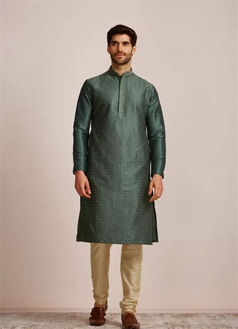 Kurta Pajama For Men Buy Bottle Green Kurta Set Online Manyavar