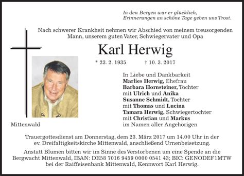 Traueranzeigen Von Karl Herwig Trauer Merkur De