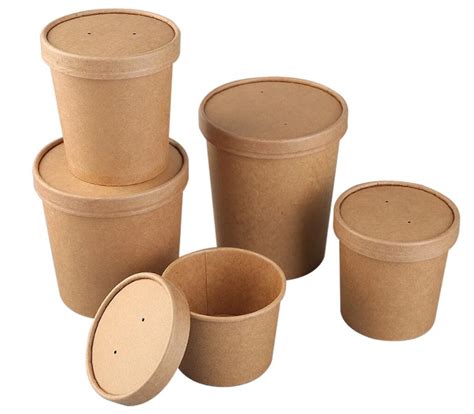 Custom Printed Disposable Take Away Paper Soup Bowls With Lid Kraft