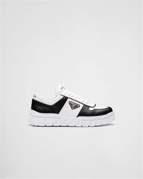 White/black Leather sneakers | Prada