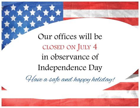 We Will Be Closed July 4th Sign Printable