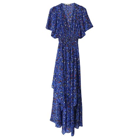 Maje Robe Longue Smock E Imprim Floral Rachelle En Polyester Bleu