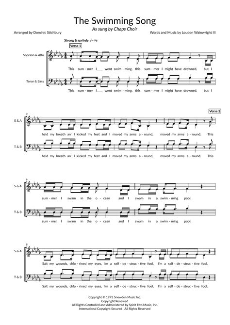 The Swimming Song Arr Dom Stichbury By Loudon Wainwright Iii Sheet Music For Satb Choir At