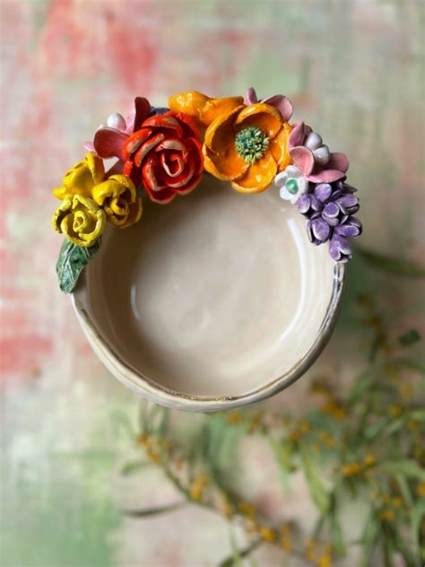 Handmade Design Colorful Flower Design Ceramic Bowl Pitane Tasarım