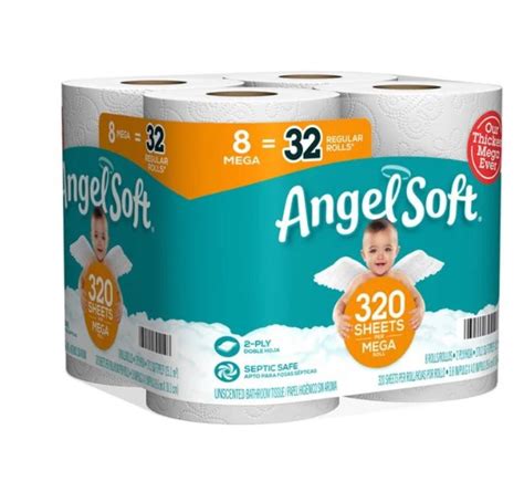 Angel Soft Bathroom Tissue Unscented 8 Mega Rolls 2 Ply