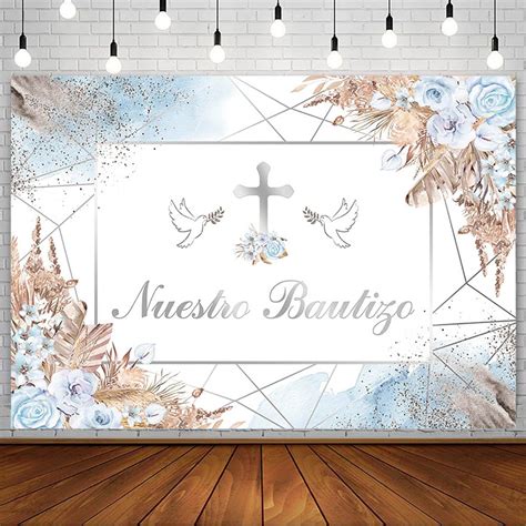 AIBIIN 7x5ft Boho Mi Bautizo Backdrop Nuestro Bautizo Baptism God Bless