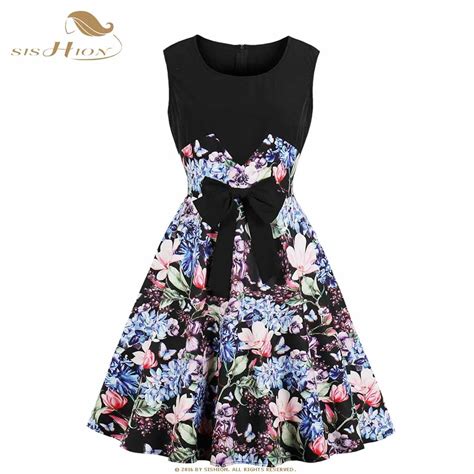 SISHION Floral Print Vintage Dress 1763 Women 2019 Sleeveless Elegant