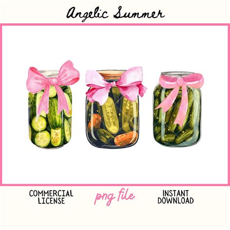 Coquette Pickles PNG Vintage Watercolor Digital File Pink Bow Ribbon