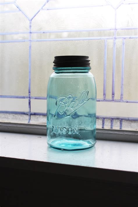 Antique Blue Ball Mason Jar With Sloped Sides Blue Canning Jar Quart 1910 To 1923