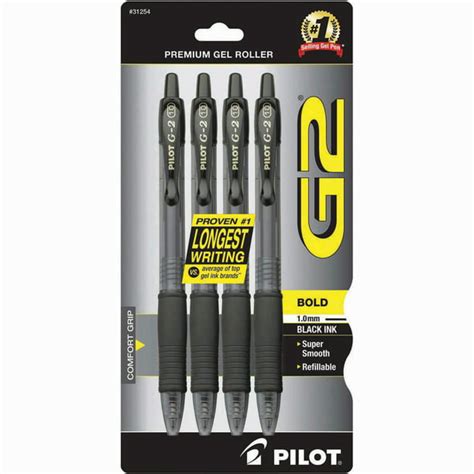 Pilot G2 Premium Gel Roller Pen Bold 10mm 4pkg Black