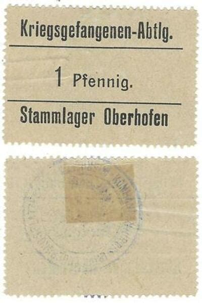 1 Pfennig Oberhofen PoW Camp Alemania 1871 1948 Numista