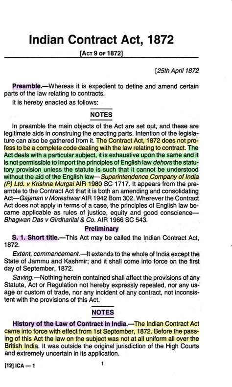 Contract BARE ACT WITH Comments Indian Contract Act 1872 A C T