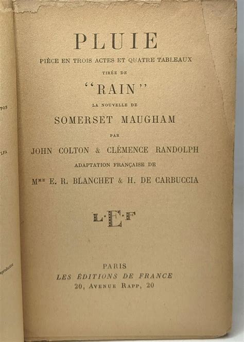 Pluie Pi Ce En Trois Actes Et Quatre Tableaux Tir E De Rain La