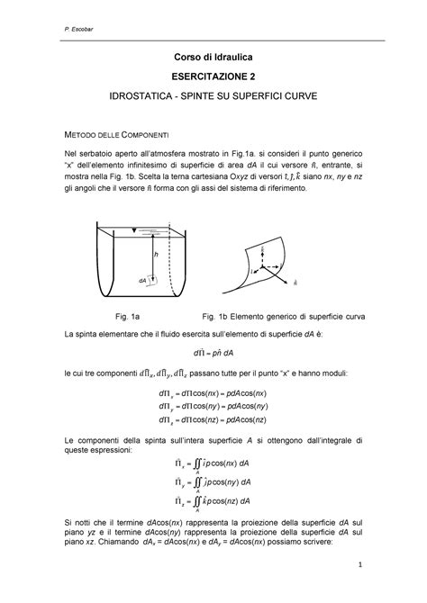 E Statica Dei Fluidi P Escobar Corso Di Idraulica Esercitazione