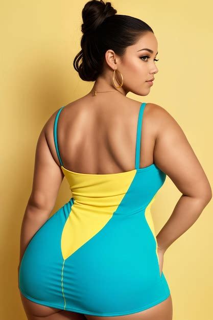 Premium Ai Image Beauty Curve Plus Size Fat Woman In A Yellow Mini