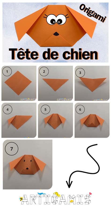 Tête de chien en Origami facile tutoriel étape par étape Artigamis