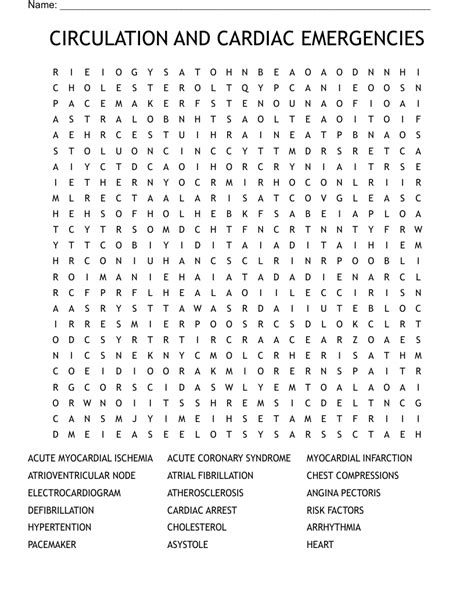 Circulation And Cardiac Emergencies Word Search Wordmint