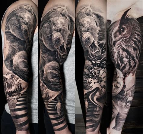 Tattoos In Black And Grey Full Sleeves Realism And Portraits By Alo